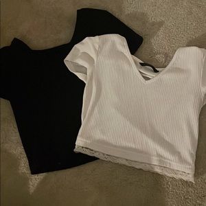 two piece part white and black crop top
